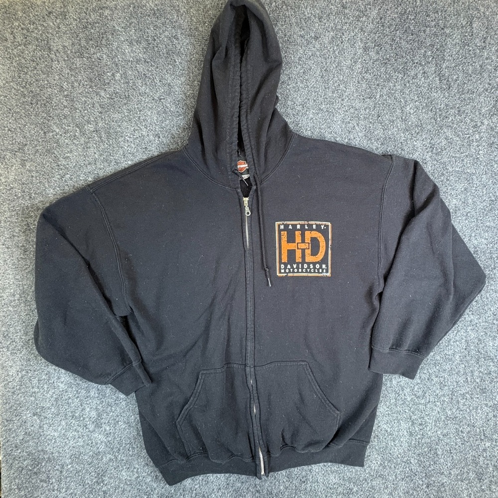Harley Davidson Motorcycle Hoodie Men XL Black Logo Fleece Lined Cotton Full Zip